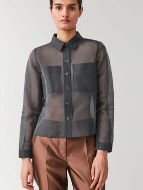 COS Dark Grey Sheer Patch Pocket Shirt w/ Silk Size 2